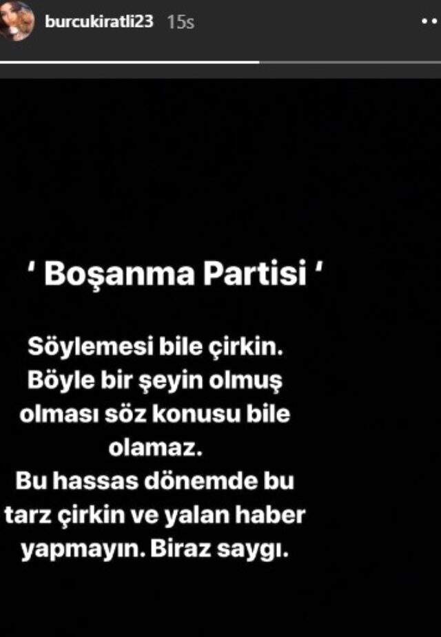 Oyuncu Burcu Kıratlı, boşanma partisi yaptığı yönündeki iddiaları yalanladı