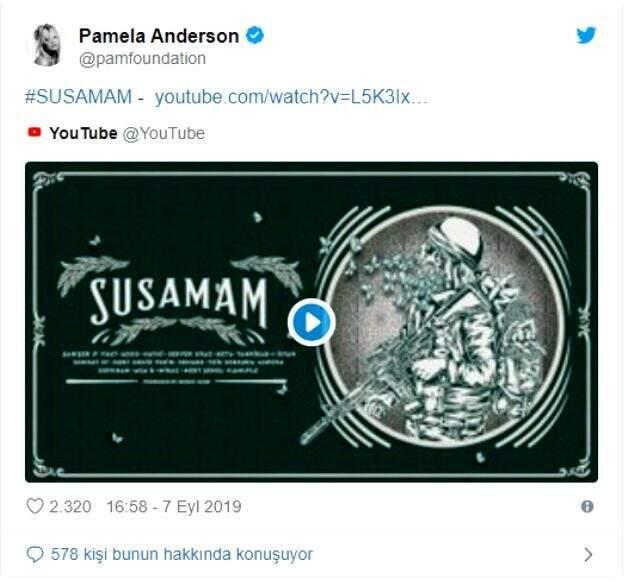 Oyuncu Pamela Anderson, Twitter hesabından 'Susamam' şarkısını paylaştı, ABD'li sanatçılara 'ilham alın ve daha cesur olun' dedi