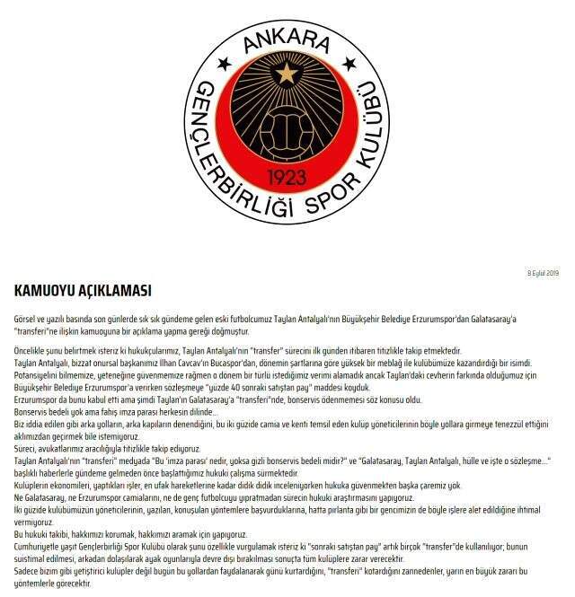 Gençlerbirliği, Galatasaray'ın Taylan Antalyalı transferi için hukuki girişimlere başladı!