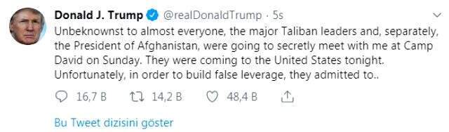 Trump Taliban'la barış görüşmelerini durdurdu
