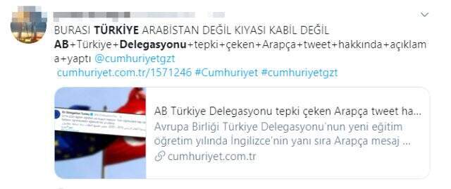 AB Türkiye Delegasyonu, Arapça eğitim öğretim yılı mesajını tepkiler üzerine kaldırdı