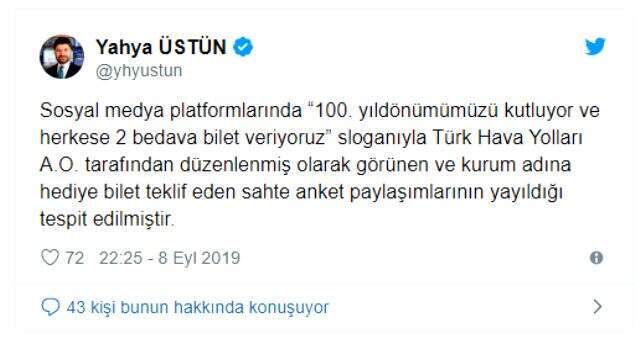 Türk Hava Yolları'ndan yolcularına sahte bilet uyarısı