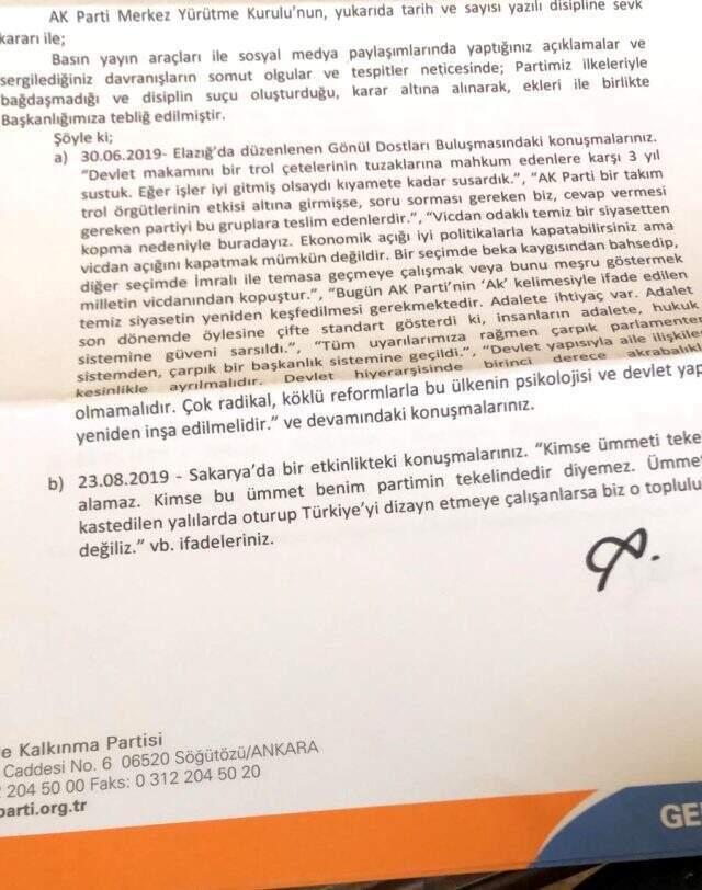 Ahmet Davutoğlu'nun gerekçeli ihraç kararı ortaya çıktı