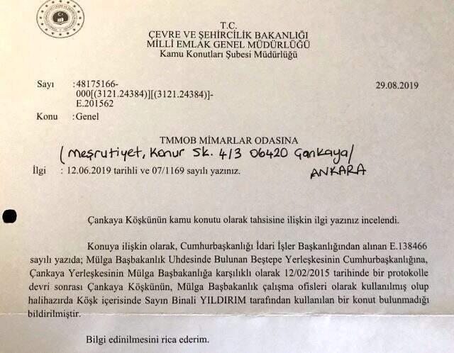 Çevre ve Şehircilik Bakanlığı'ndan 'Binali Yıldırım Çankaya Köşkü'nde mi oturuyor?' sualine yanıt