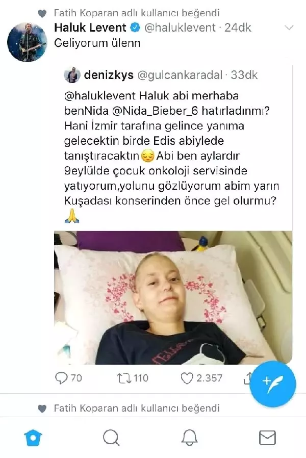 Haluk levent, lenf kanseri nida'yı ziyaret etti, şarkı söyledi Haluk levent, lenf kanseri nida'yı ziyaret etti, şarkı söyledi