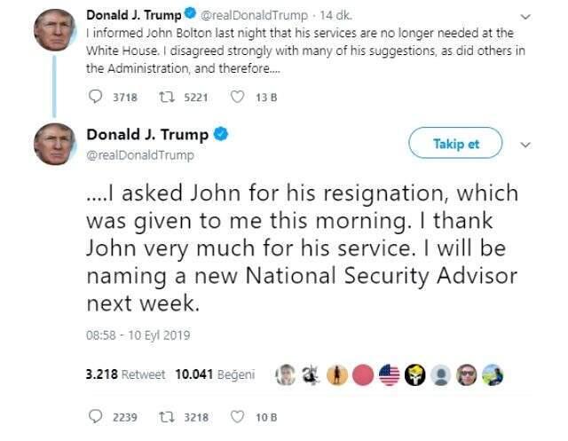 Son dakika: ABD Başkanı Donald Trump, Ulusal Güvenlik Danışmanı John Bolton'ı görevden aldı