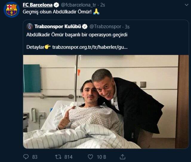 Barcelona'dan Abdülkadir'e geçmiş olsun mesajı