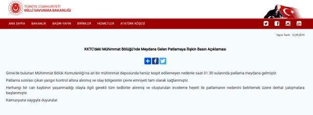 Son Dakika: Milli Savunma Bakanlığı'ndan KKTC'deki patlamayla ilgili açıklama: Yangın kontrol altına alındı