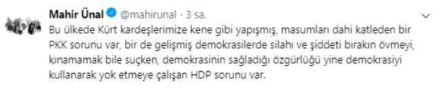 AK Partili Mahir Ünal'dan 'Savaş da olacak çatışmalar da' diyen HDP'li Güven'e tepki: Demokrasiyi kullanarak demokrasiyi yok etmeye çalışan HDP var