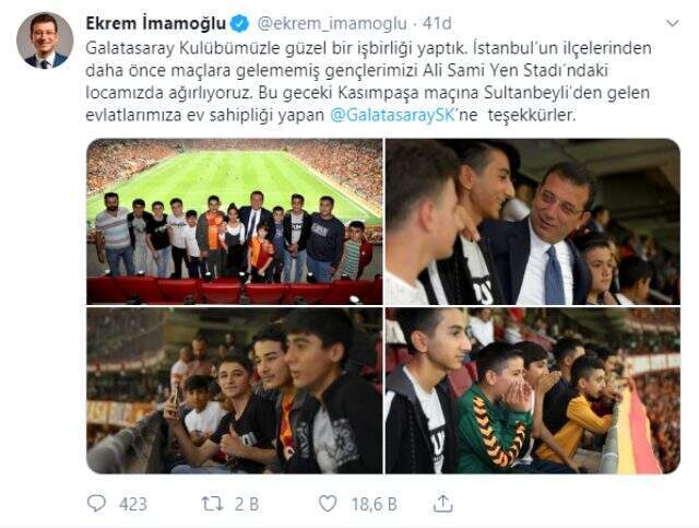 Ekrem İmamoğlu, ilk defa stada gelen çocuklarla maç izledi