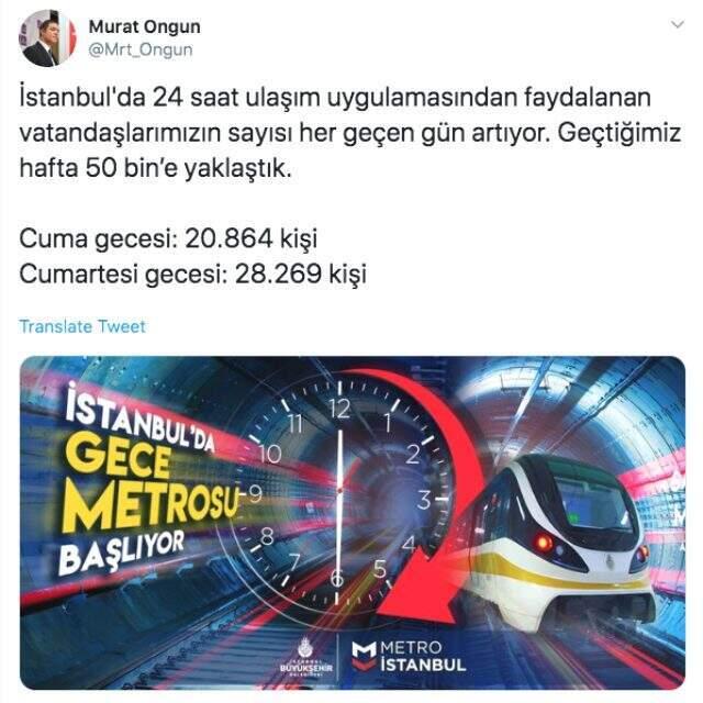İstanbul'da iki gece 50 bin kişi toplu ulaşım kullandı