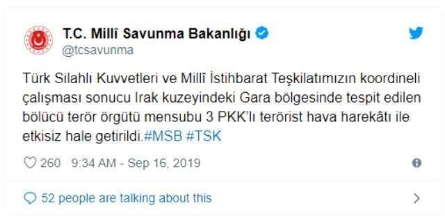 Son Dakika: Irak'ın kuzeyindeki Gara bölgesinde 3 terörist etkisiz hale getirildi