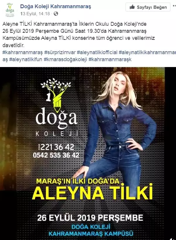Aleyna Tilki'nin Kahramanmaraş'taki konseri, sosyal medyadan gelen tepkiler üzerine iptal edildi Aleyna Tilki'nin Kahramanmaraş'taki konseri, sosyal medyadan gelen tepkiler üzerine iptal edildi