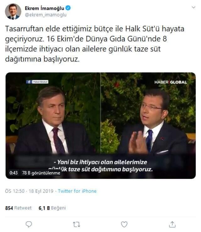 Ekrem İmamoğlu, 8 ilçede ücretsiz günlük süt dağıtımına başlanacağını açıkladı