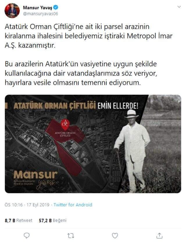 Mansur Yavaş duyurdu: AOÇ ihalesini belediye kazandı