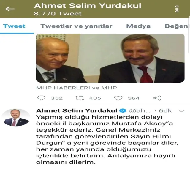 MHP Antalya İl Başkanlığına Hilmi Durgun getirildi MHP Antalya İl Başkanlığına Hilmi Durgun getirildi
