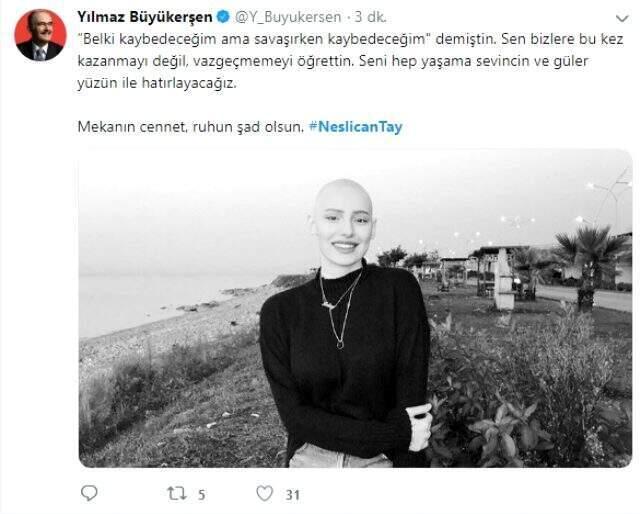 Siyaset dünyasından Neslican Tay'ın ölümüne ilişkin mesajı: Gittin, çok üzgünüz çok