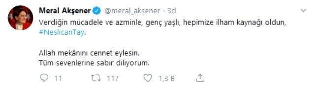 Siyaset dünyasından Neslican Tay'ın ölümüne ilişkin mesajı: Gittin, çok üzgünüz çok