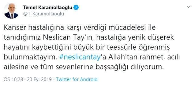 Ünlü isimler hayatını kaybeden Neslican Tay'ın acısını paylaştı