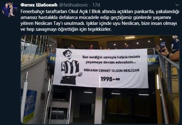 Fenerbahçe taraftarından Neslican Tay pankartı