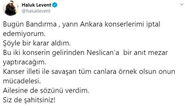 Haluk Levent, vereceği 2 konserin geliriyle Neslican Tay için anıt mezar yaptıracak