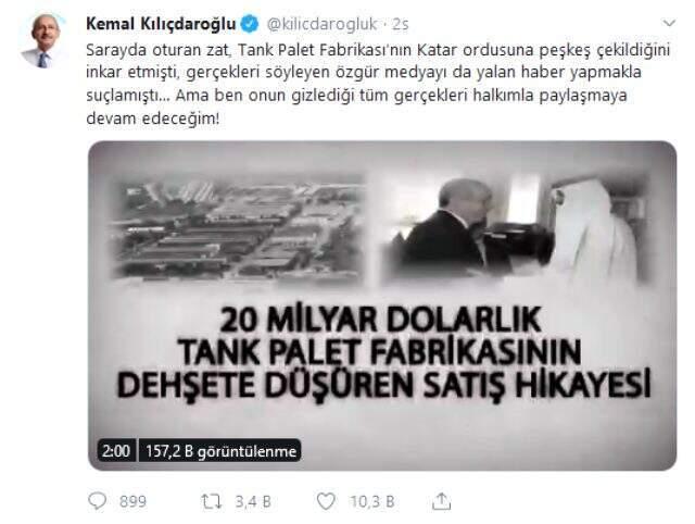 Kılıçdaroğlu'ndan Cumhurbaşkanı Erdoğan'a tank palet yanıtı