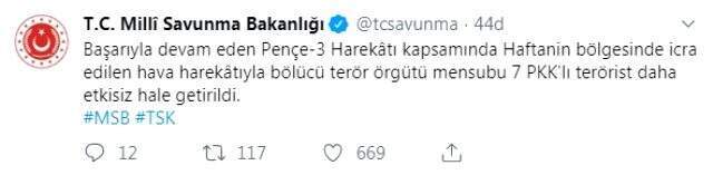 Son dakika: MSB duyurdu: Haftanin'de 7, Siirt'te 5 terörist öldürüldü
