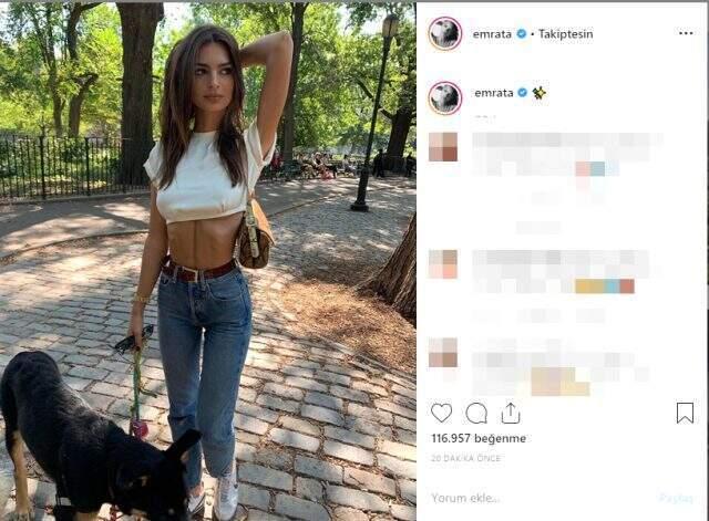 Ünlü model Emily Ratajkowski'den sütyensiz Instagram paylaşımı