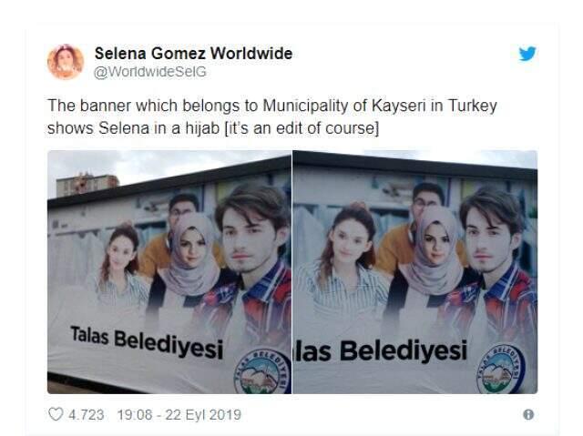 Talas Belediyesi photoshopla Selena Gomez'e başörtüsü taktı