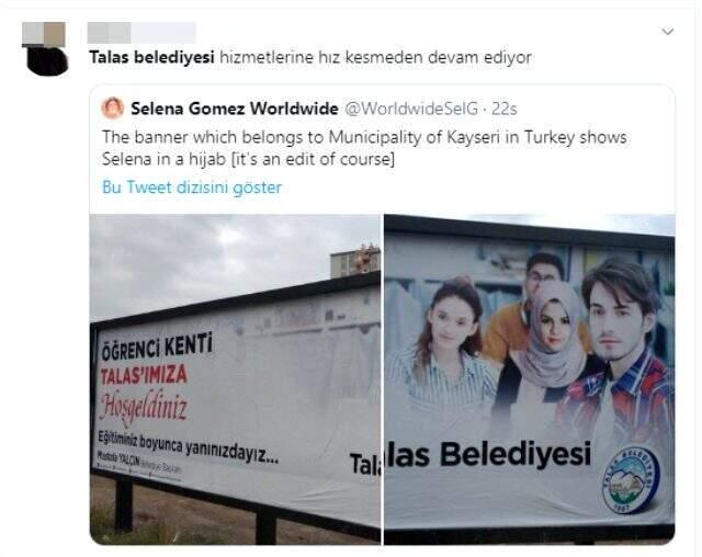 Talas Belediyesi şarkıcı Selena Gomez'e photoshopla başörtüsü taktı