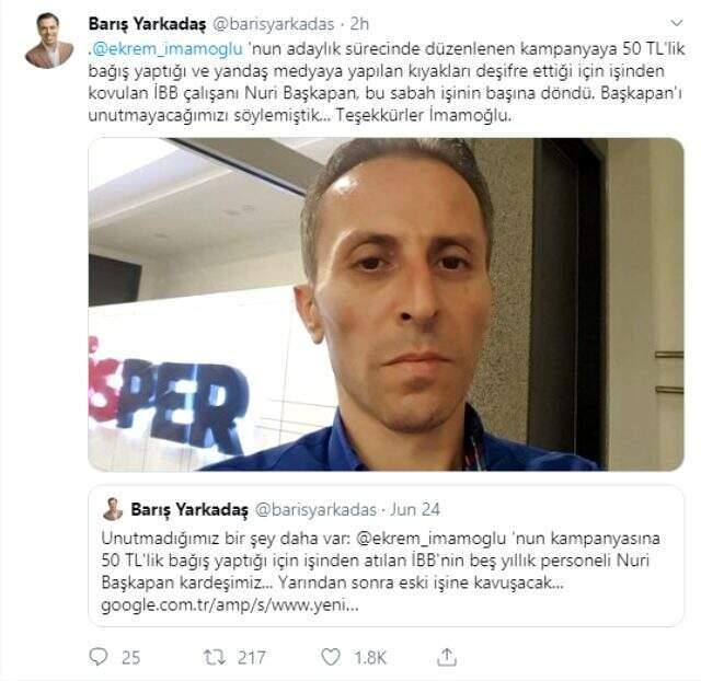 İmamoğlu'na bağış yaptığı için kovulan İBB personeli işine geri döndü