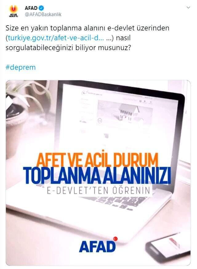 AFAD: Size en yakın toplanma alanını e-devlet üzerinden öğrenebilirsiniz