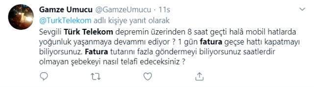 Deprem sonrası Türk Telekom'dan hizmet alamayan vatandaşlar, bu ay fatura alınmamasını istedi
