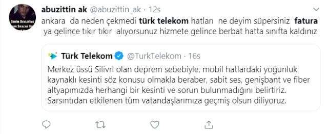 Deprem sonrası Türk Telekom'dan hizmet alamayan vatandaşlar, bu ay fatura alınmamasını istedi
