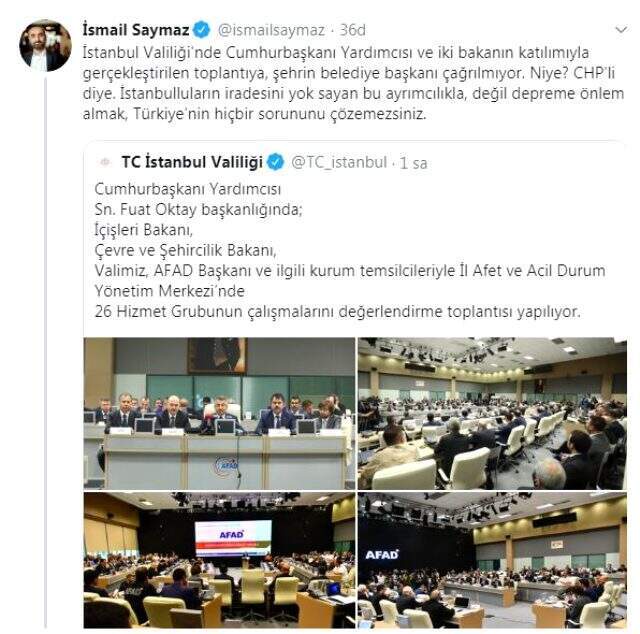 İstanbul Valiliğinde iki bakanın katılımıyla düzenlenen deprem toplantısına İmamoğlu'nun çağrılmaması tepki gördü