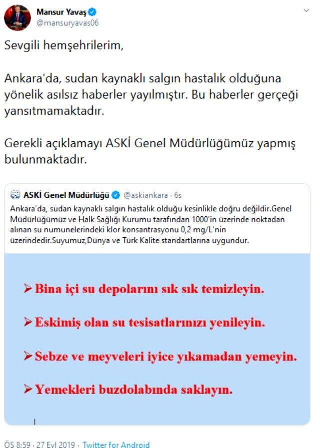 Mansur Yavaş'tan 'salgın hastalık' iddialarına yalanlama