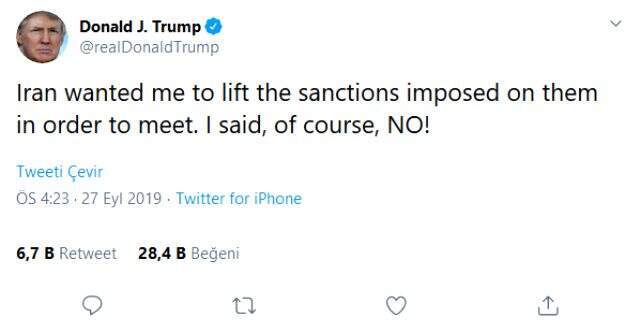 Trump, Ruhani'nin açıklamalarına yanıt verdi