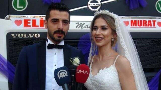 Ezber bozan düğün! Damat tır şoförü olunca, gelin arabası da tır oldu