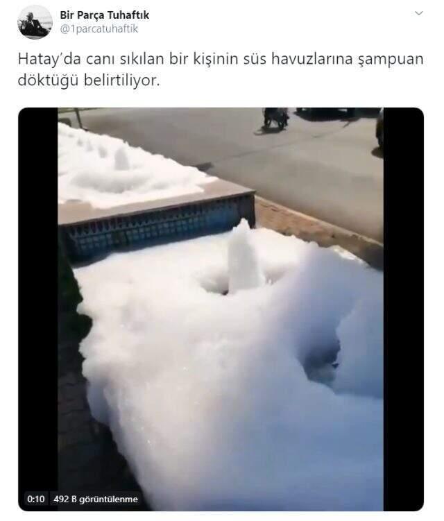 Hatay'da canı sıkılan bir kişi süs havuzlarına şampuan döktü