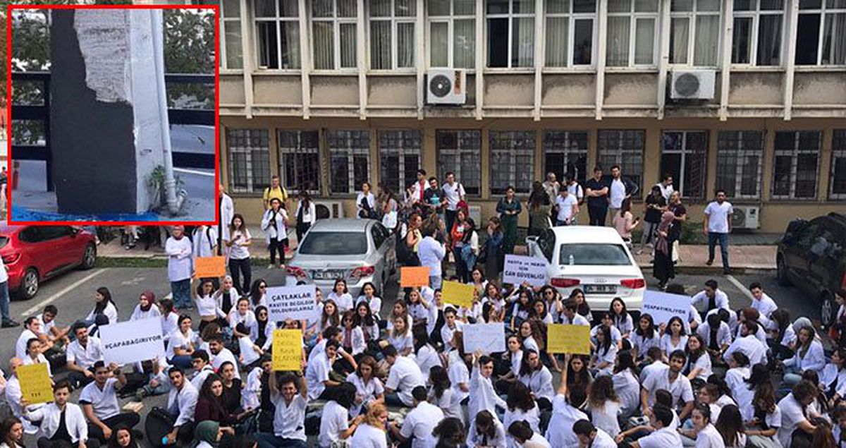 Çapa Tıp Fakültesi'ndeki çatlakları sıvayla kapattılar