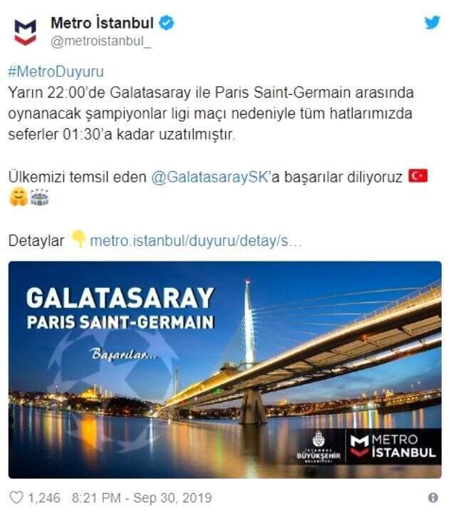 İBB, Galatasaray-PSG maçı sebebiyle metro seferlerini uzattı