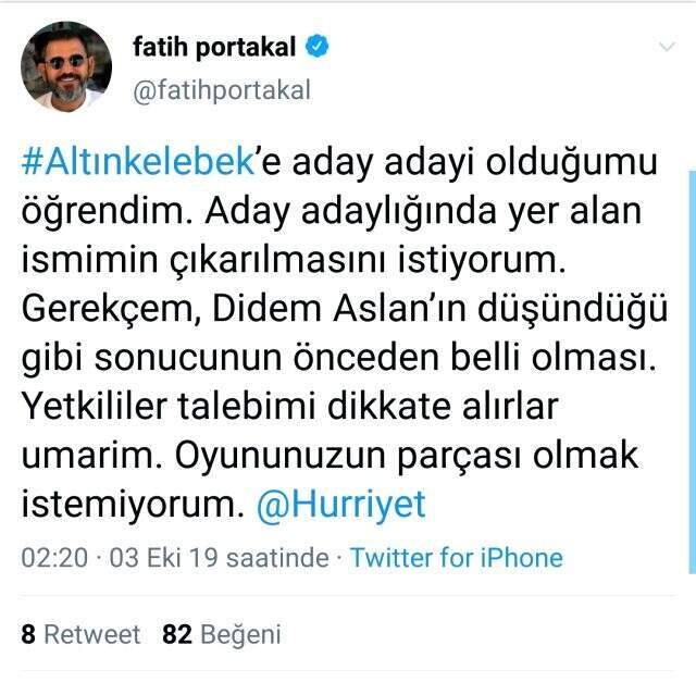 Fatih Portakal, 'Oyununuzun parçası olmak istemiyorum' diyerek adaylıktan çekildi