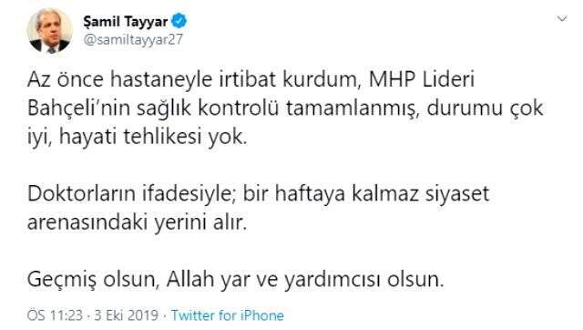 Bahçeli'nin sağlık durumuyla ilgili Şamil Tayyar açıklama yaptı: Hayati tehlikesi yok