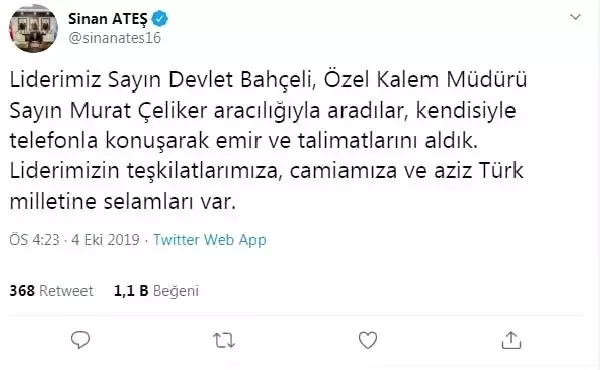 Ülkü ocakları genel başkanı: liderimizin camiamıza selamları var
