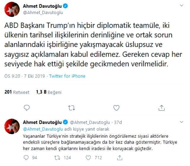 Ahmet Davutoğlu: Trump'a gereken cevap gecikmeden verilmeli