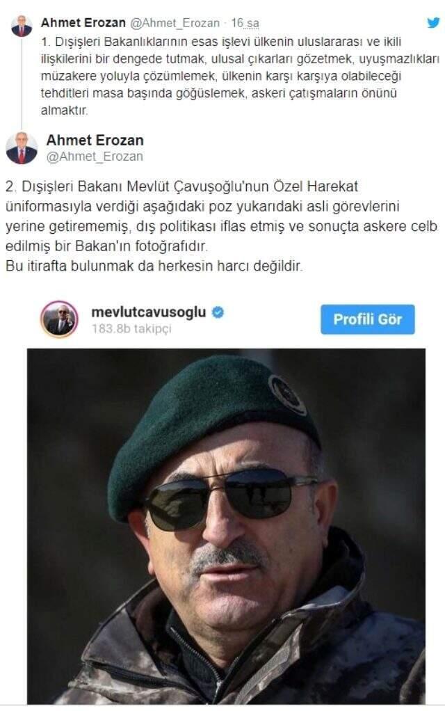 Çavuşoğlu'nu özel harekat üniformalı pozu, Akşener'in yardımcısını rahatsız etti