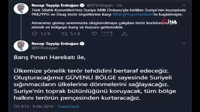 Cumhurbaşkanı Erdoğan: 'Barış Pınarı Harekatı başladı'