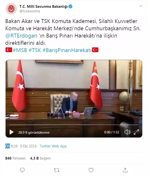Cumhurbaşkanı Erdoğan'dan Barış Pınarı Harekatı'na ilişkin direktifler Cumhurbaşkanı Erdoğan'dan Barış Pınarı Harekatı'na ilişkin direktifler