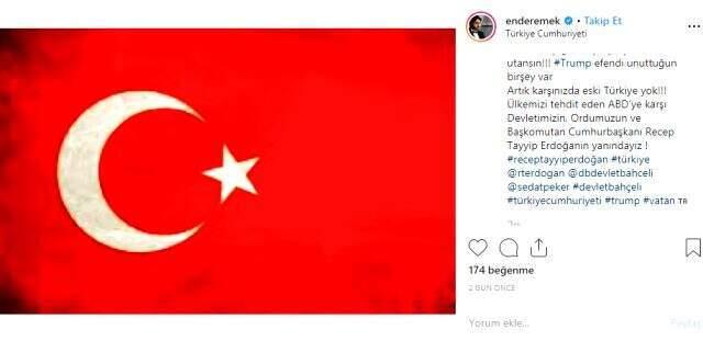 Şarkıcı Ender Emek'ten Türkiye'yi tehdit eden ABD Başkanı Trump'a tepki!