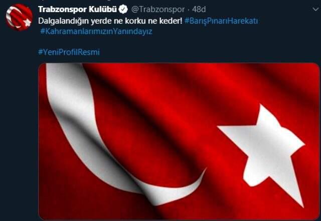 Trabzonspor Kulübü, Barış Pınarı Harekatı'na destek için profil fotoğrafına Türkiye Bayrağı koydu